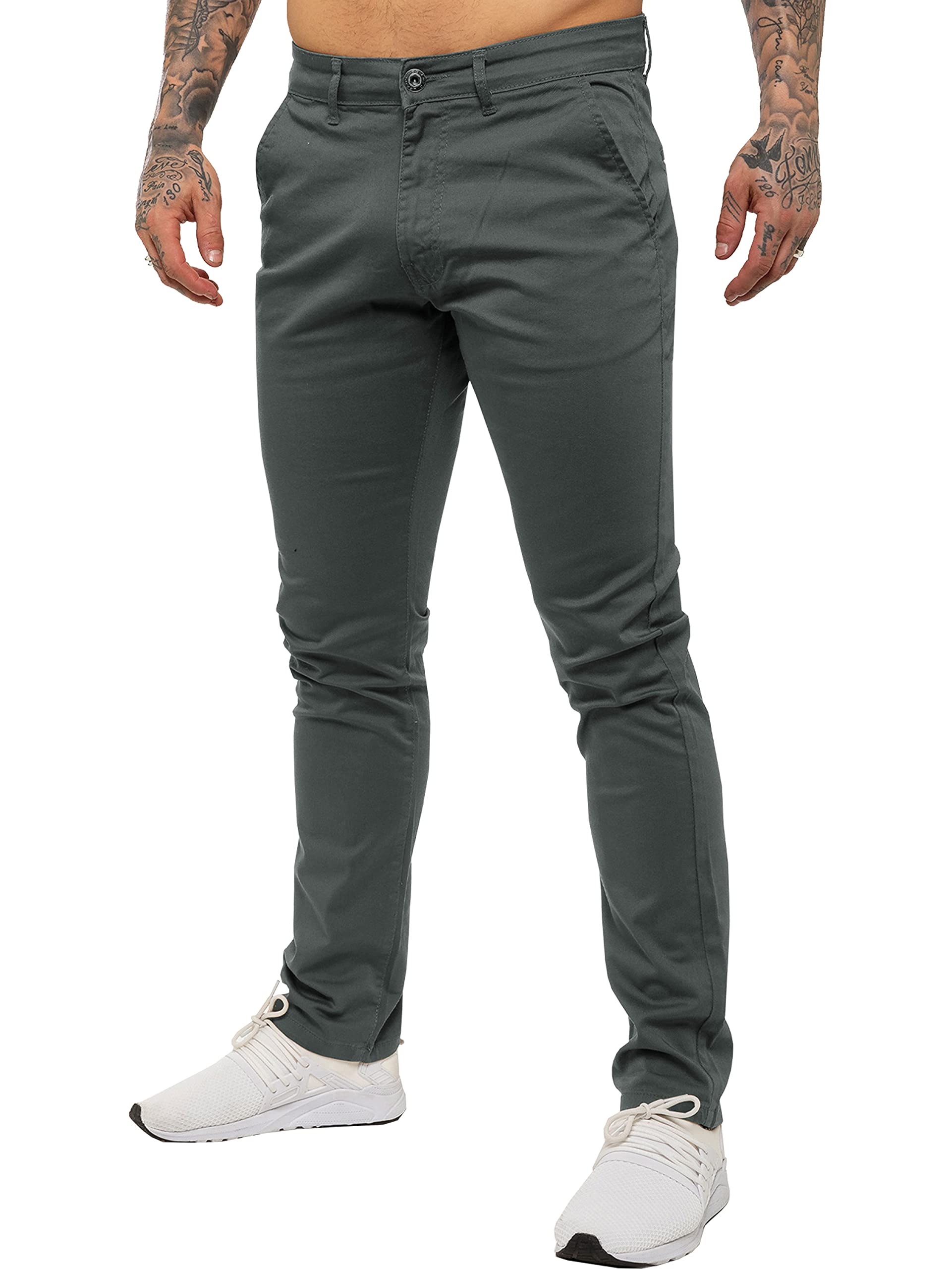 Enzo Men's Grey Designer Skinny Slim Fit Chinos Super Stretch Trousers Pants Ez348 42 Regular New Prime