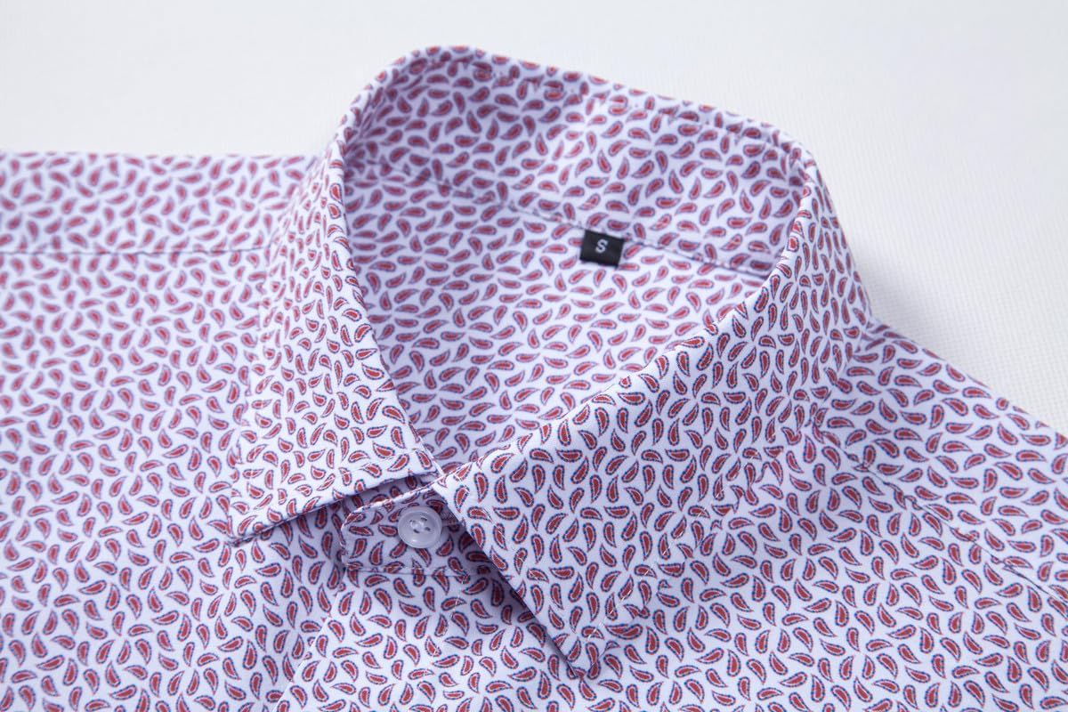 Mens Printed Dress Shirts 4-Way Stretch Long Sleeve Wrinkle Free Floral Casual Button Down Shirt - Image 3