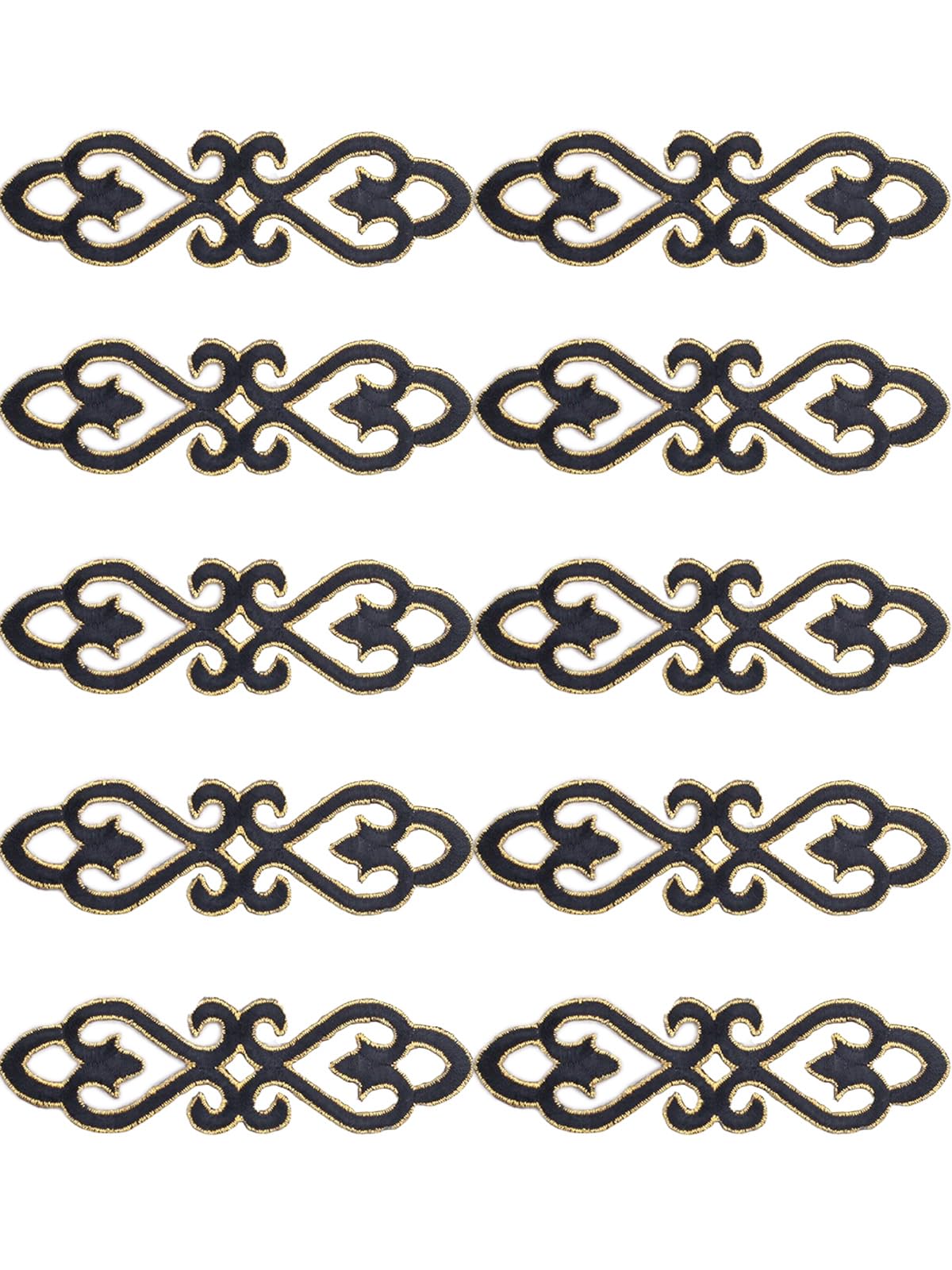 Photo 1 of 10 Pieces Traditional Iron on Patches,Embroidered Patch Applique for Clothes,Gold Scroll Trim Sewing Patches for Clothing Jeans Dress Hat Costume Decorative Embellishment (Black)