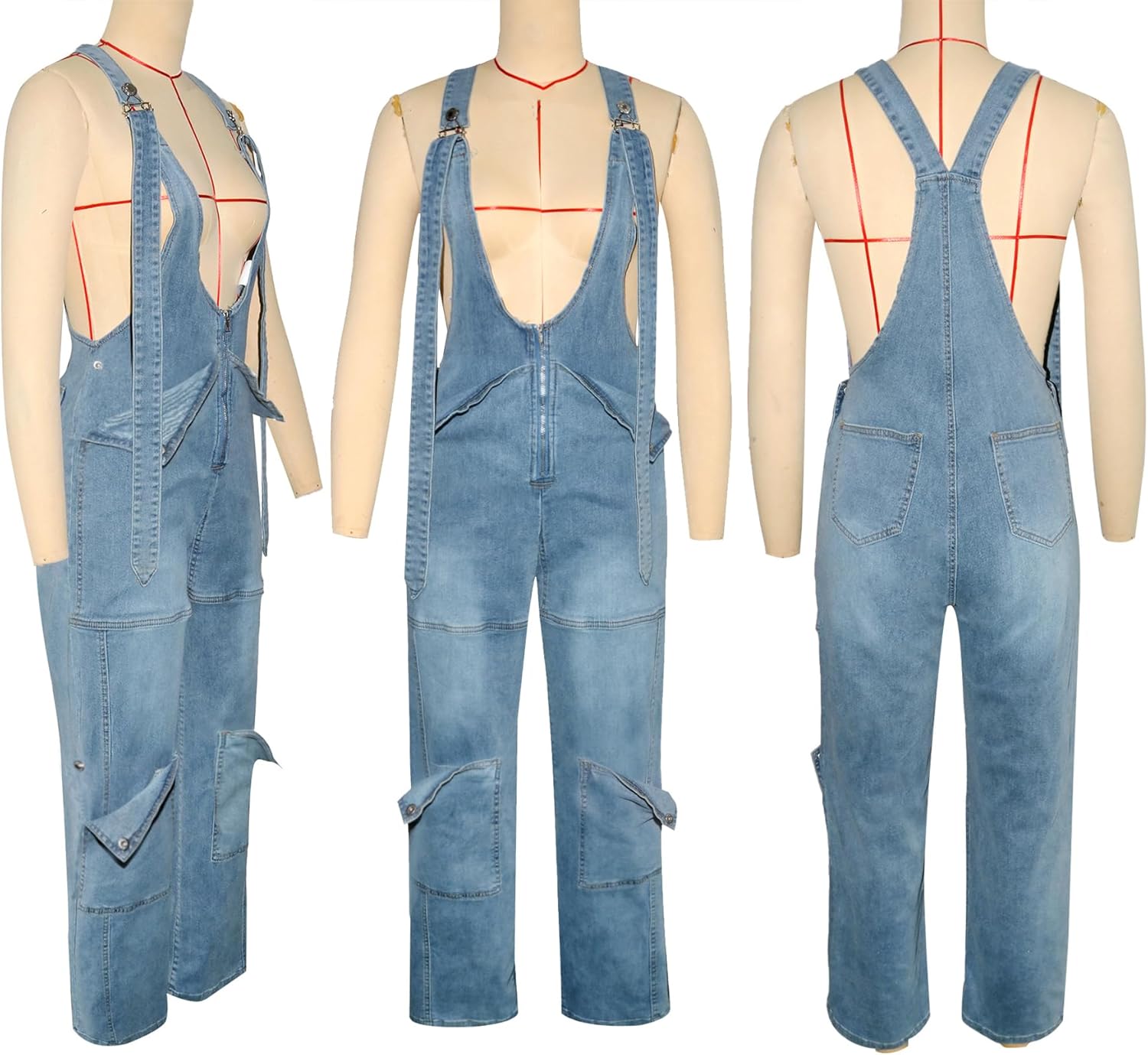 Tbahhir Women's Denim Overalls Jumpsuit Sleeveless Adjustable Strap Loose Baggy Wide Leg Cargo Jean Pants Rompers Trendy - Image 5