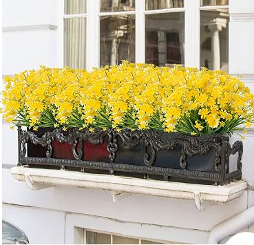 Outdoor Artificial Daisies Flowers,8 Bundles UV Resistant Fake Flowers Outdoor Faux Plastic Flowers Shrubs for Indoor Outside Garden Porch Home Decor(Yellow)