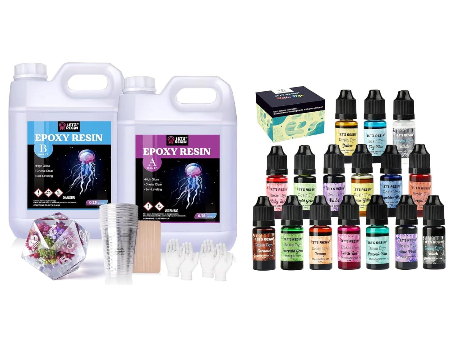 Bundle Set of 1.5 Gallon Epoxy Resin and 16 Colors Resin Dye for Epoxy Resin Art Crafts, Resin Coloring