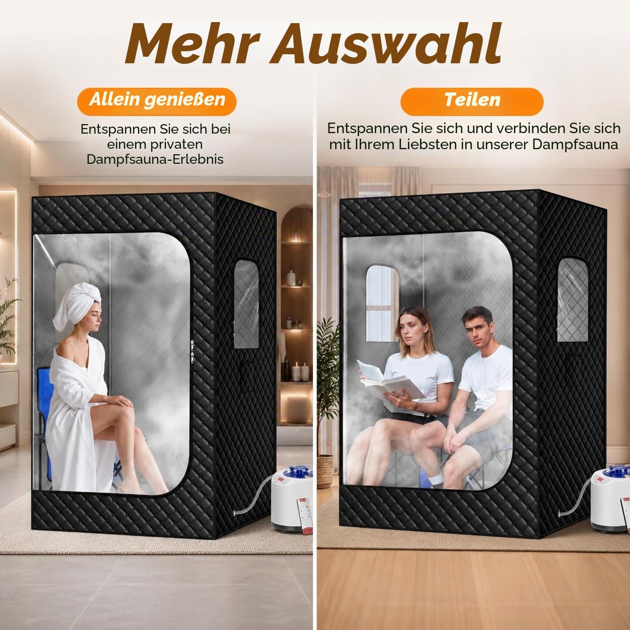Tragbare Sauna für 2 Personen für den Heimgebrauch, Dampfsaunazelt für den Innenbereich mit 9-stufiger Dampfbox & 2 übergroßen Dampfgarern, inklusive Fernbedienung und Stühlen für