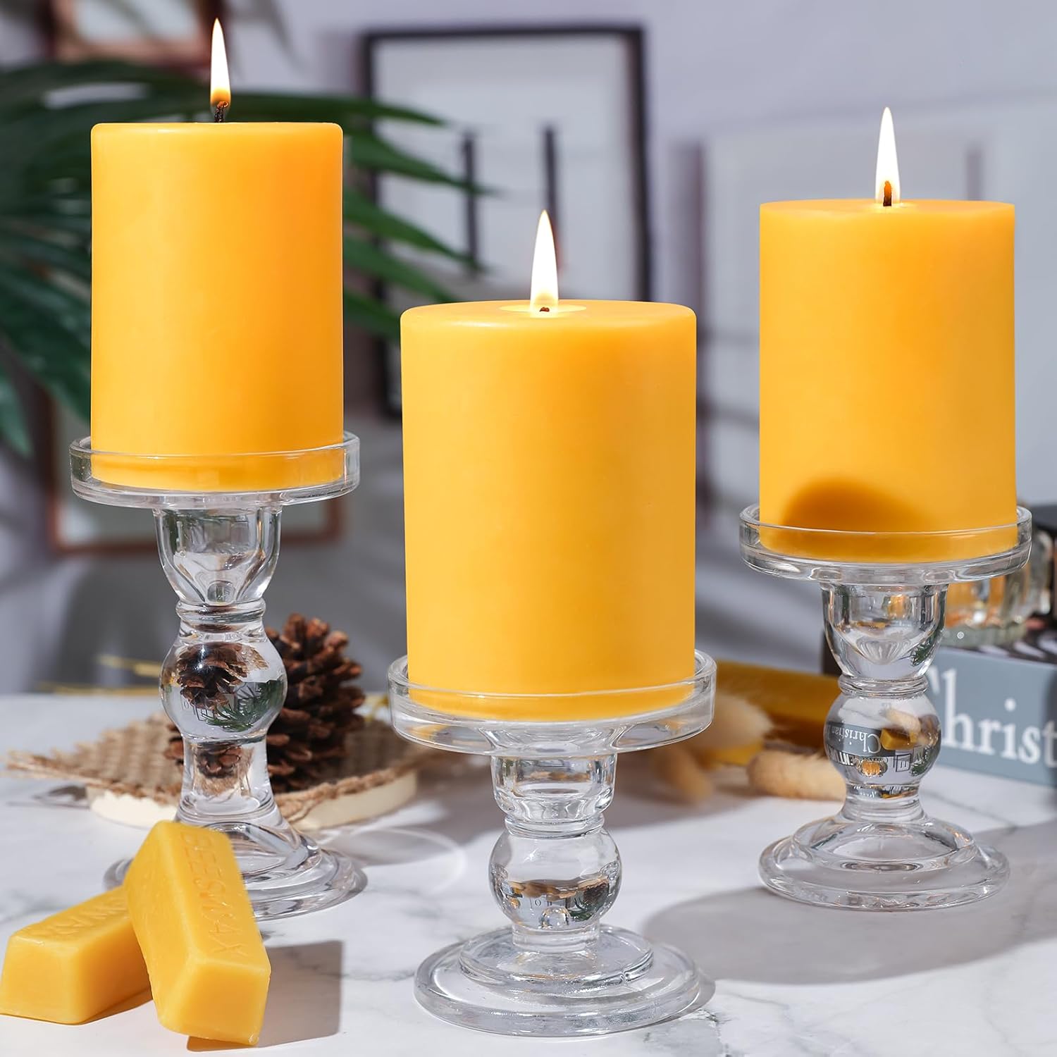 2 Packs 3" x 4" Natural Beeswax Pillar Candles,120 Hours Long Burning Emergency Candles 100% Pure Beeswax Candle,Blessed Bees Wax Candles for Home Room Paryer Parties,Smokeless & Dripless - Image 8