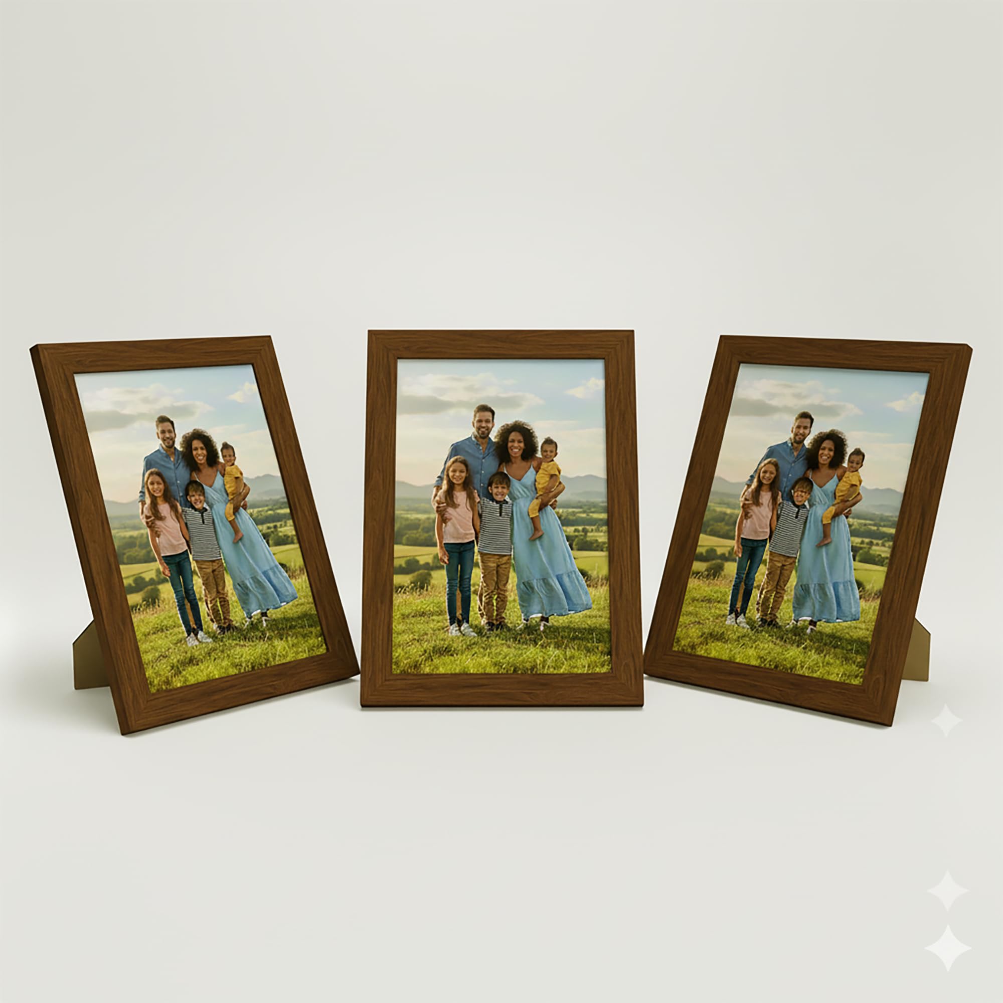 WANSHA HOME A4 Walnut (Pack 3) Picture Frames (21 x 29.7 cm) Flat Poster Frame - Clear Acrylic Poster Display with MDF Wooden - Portrait/Panoramic - Wall Mount Hooks & Tabletop Stand