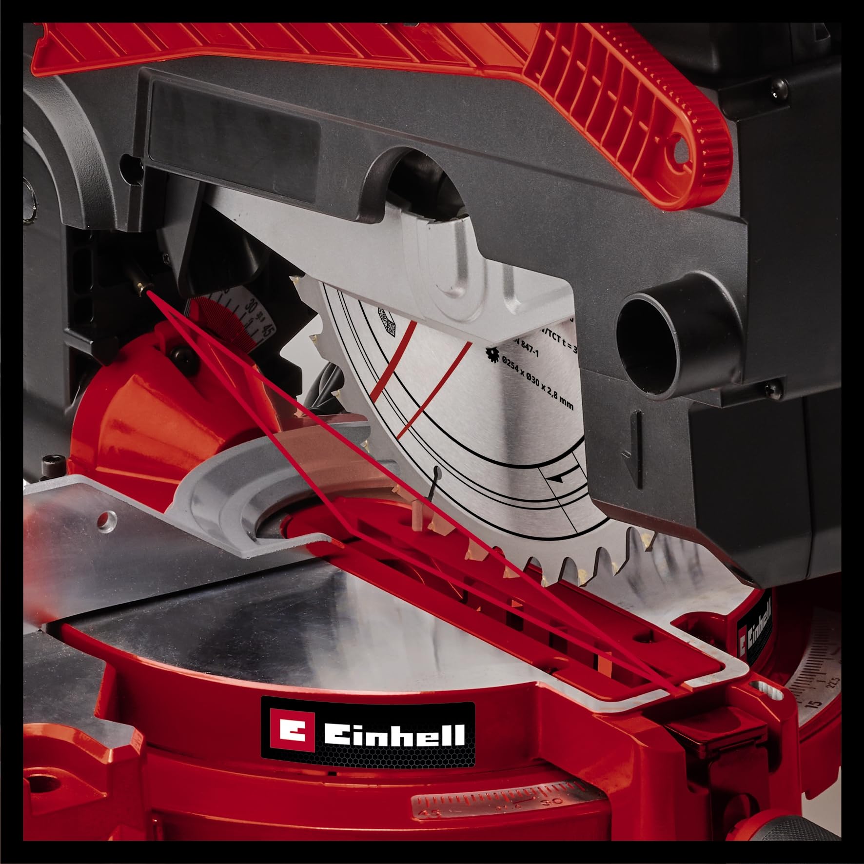 Einhell Kapp-Gehrungssäge mit Obertisch TE-MS 254 T (2000 W, max. 74 mm x 130 mm Schnitttiefe/-breite, Ø 254 mm Sägeblatt, neigbarer Sägekopf, Laser, Tischkreissägen-Funktion)