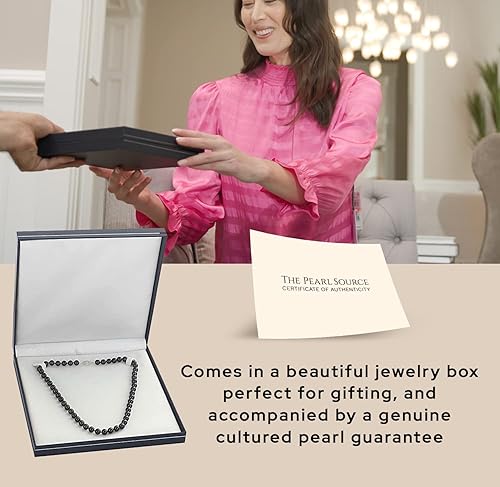 Miniatura 3 de The Pearl Source Collar de perlas japonesas Akoya negras para mujer, collar de perlas de oro de 14 quilates Collar de perlas largas de 18 pulgadas