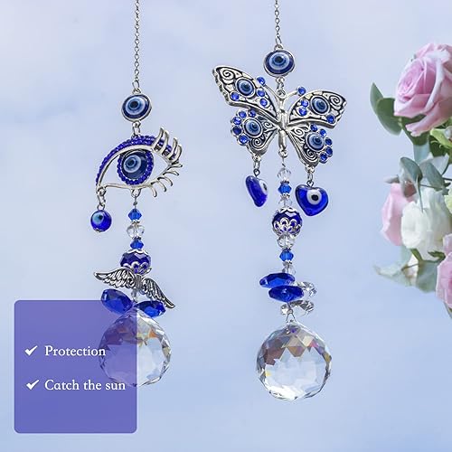 Miniatura 5 de Atrapasoles de cristales colgantes con prismas de cristal, ojo malvado azul, para ventana, hogar, jardín, decoración de Navidad, regalo de