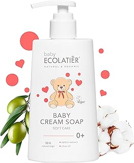 ECOLATIÈR Baby Cream Soap - Soft Care - 98% Natural Ingredients, Vegan Certified, Baby Body Wash, Baby Soap for Sensitive ...