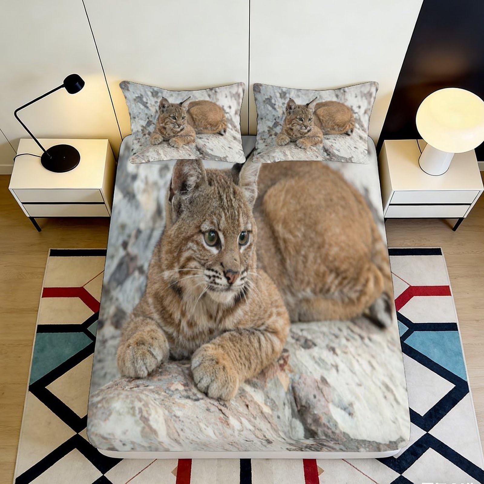 Jqzkxnhpbr Style-10 3D Printed Wild Lynx Fitted Sheet Microfiber Soft Brown Animal Pattern Bed Cover For Bedroom Dorm Protection Decor 90X200x25cm