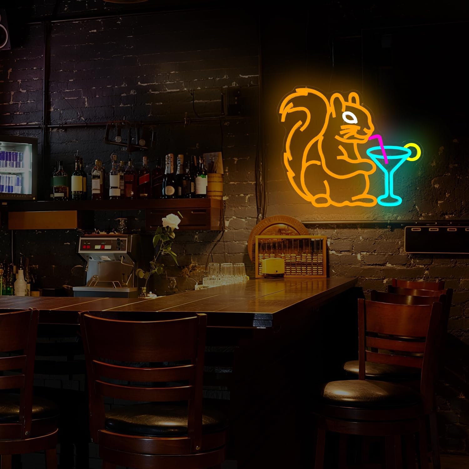 Squirrel Cocktail Neon Sign for Wall Decor Orange Squirrel Neon Lights for Bedroom Dimmable Animal Led Signs for Bedroom Wall Cocktail Bar Light Up Sign for Bar Man Cave Kidsroom Game Room - Image 6