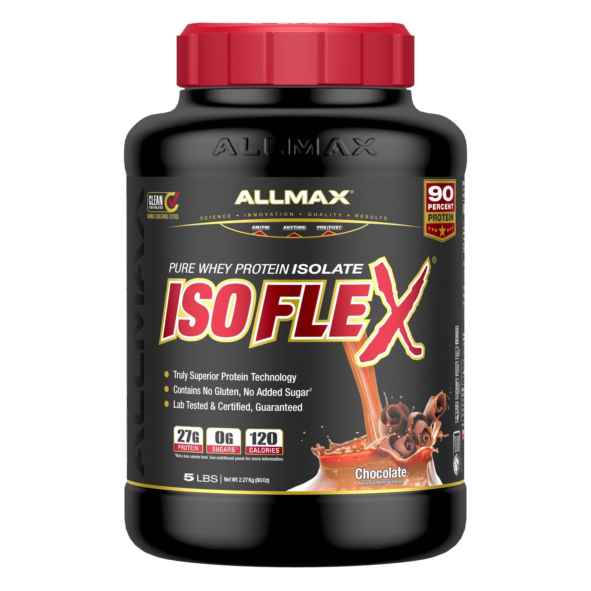 ALLMAX ISOFLEX Whey Protein Isolate, Chocolate - 5 lb - 27 Grams of Protein Per Scoop - Zero Fat & Sugar - 99% Lactose Free - Gluten Free & Soy Free - Approx. 75 Servings
