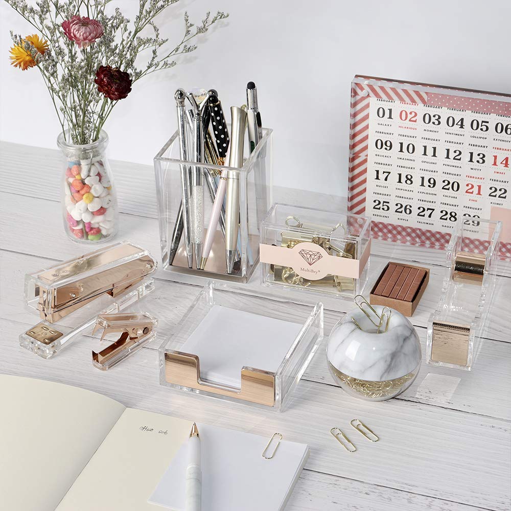 Clear Gold Acryl Sticky Note Pad Houder voor Bureau, Memo Houder Papier Dispenser, Multibey Desktop Accessoires Organizer voor Office School Thuis ( Goud