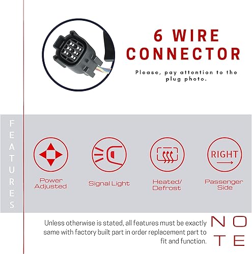Miniatura 7 de Espejo lateral del lado del pasajero Spieg para Ford Transit 150 250 350 2015-2019 Furgoneta de carga Ajuste de potencia Calentado Señal de giro