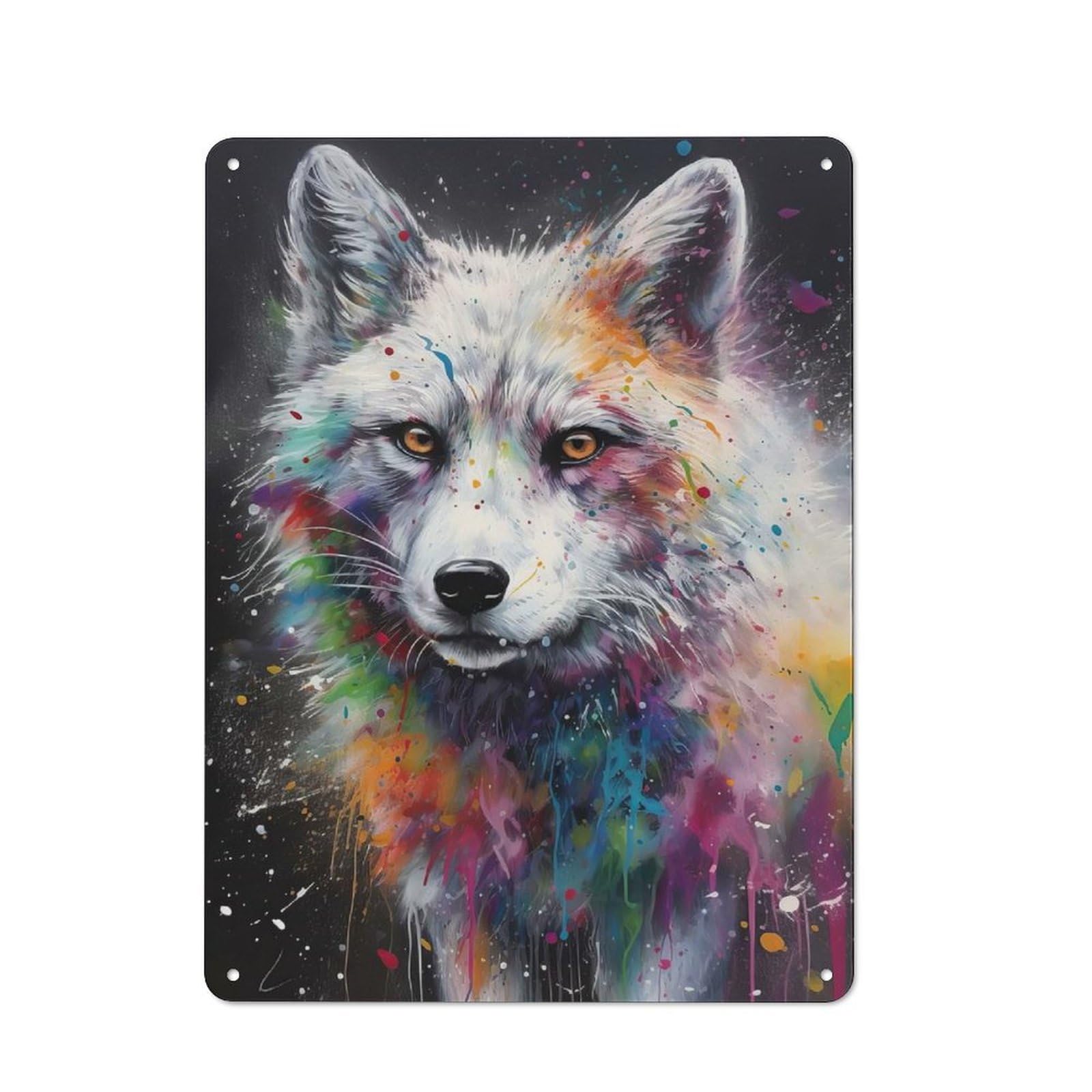 Arctic Fox Painting Rustic Metal Plaque 40x30cm for Studio Or Craft Room, Suited to Craft Room Decorators