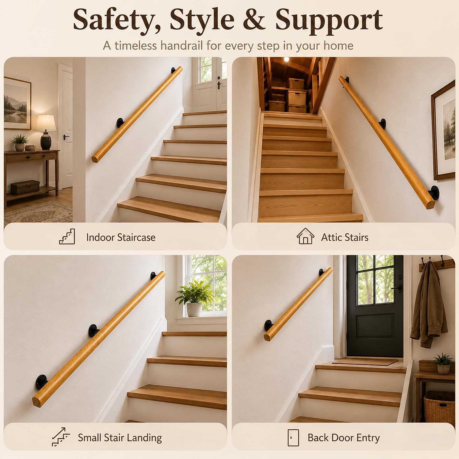 Wooden Handrails for Stairs Non-Slip Stair Banister with Brackets, 360cm - Image 7