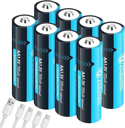 Baterías de litio recargables USB de 1.5 V, tamaño AA, batería doble A de larga duración, 2100 mAh (3200 mWh) con cable de carga, paquete de 8 para