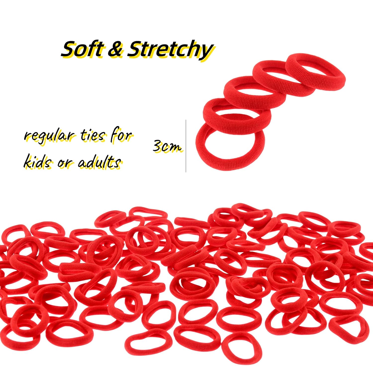 200 Pcs Solid Color Cotton Hair Ties for Women Girls' Elastics Hair Ties Seamless Ponytail Holder (Red)