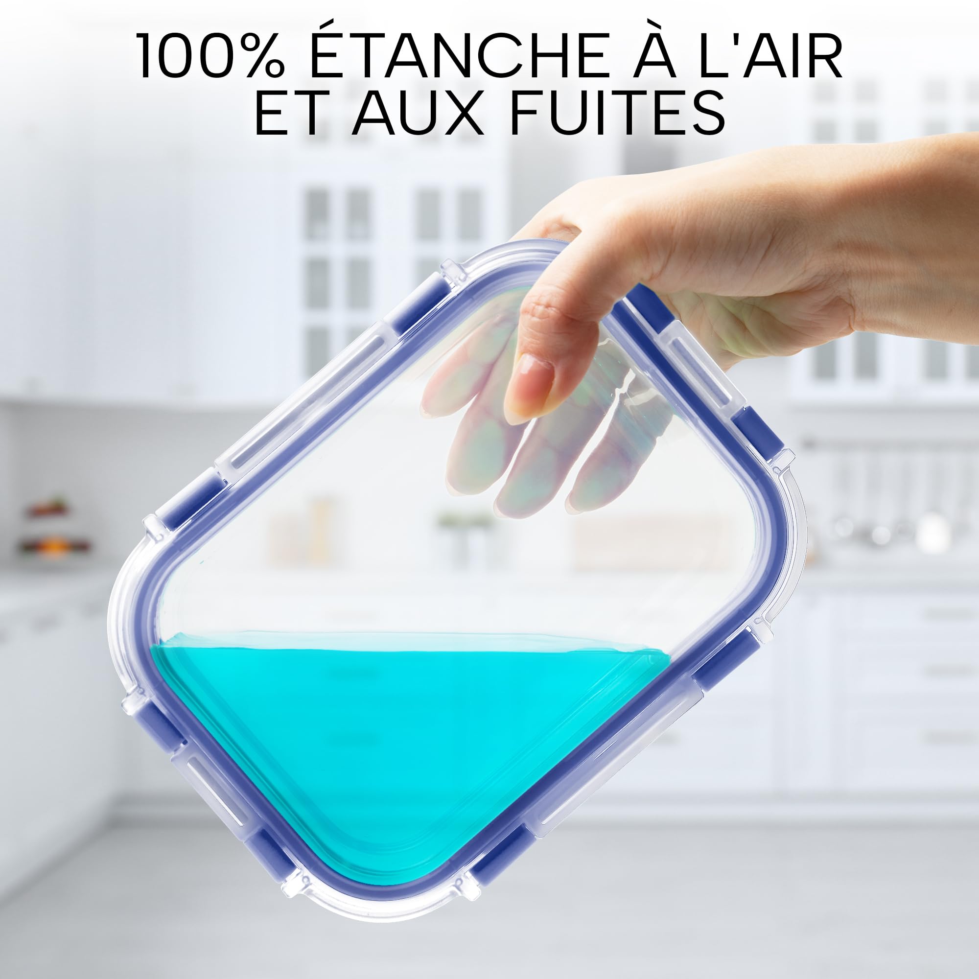 Zulay Lot de 12 boîtes de conservation alimentaire en verre avec couvercles – Verre borosilicate durable, hermétique, sans BPA, empilables, passent au micro-ondes, pervenche