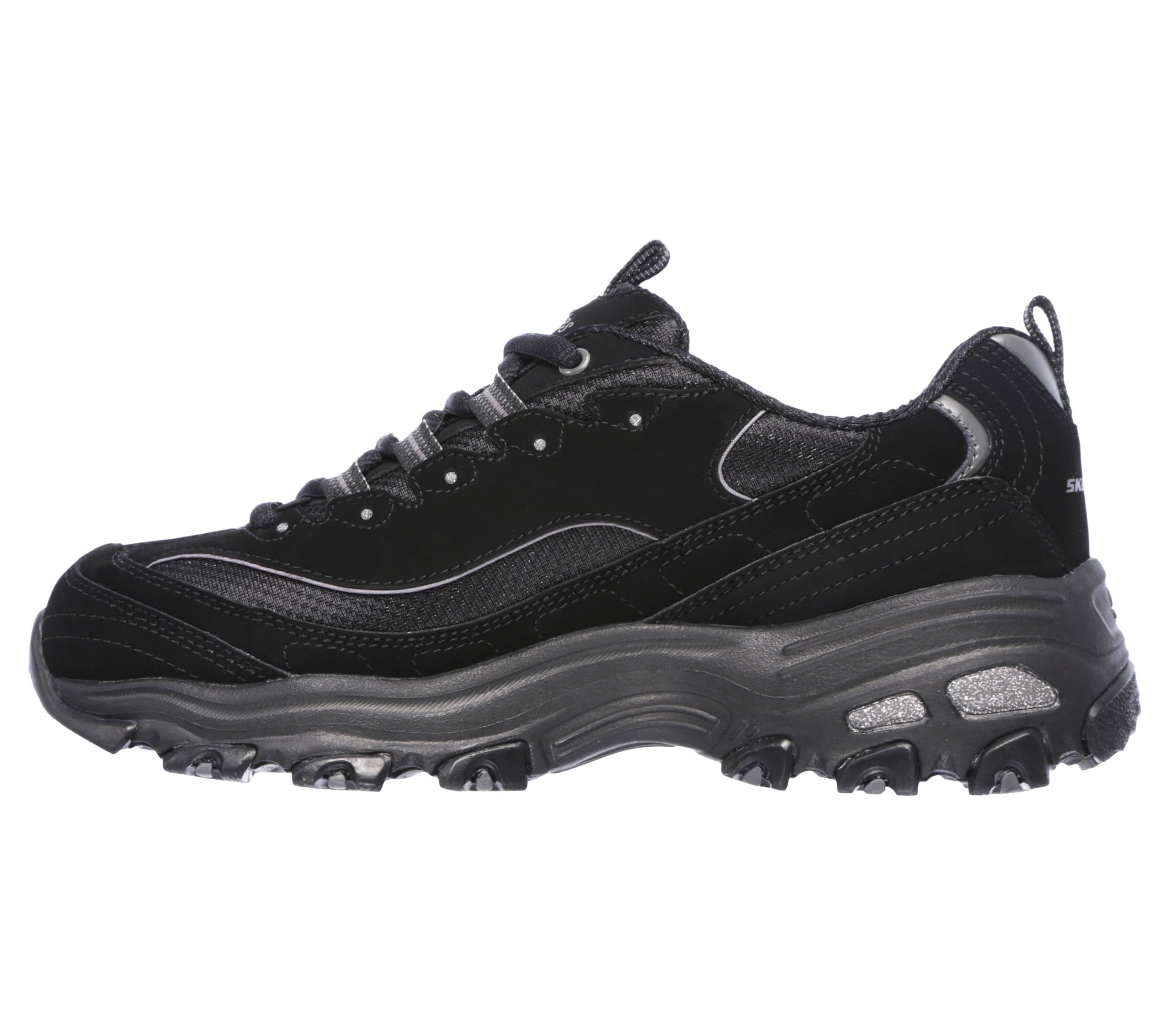 Skechers Women's D'Lites Biggest Fan Sneaker, Black Trubuck/Mesh/Trim, 4.5 UK