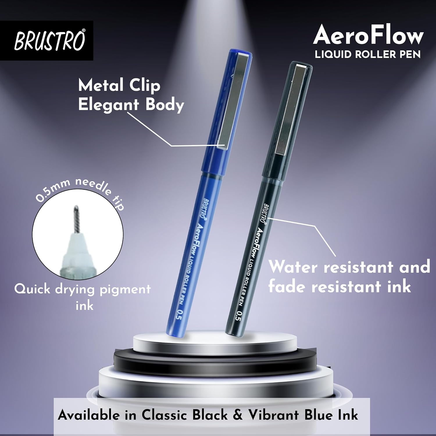 BRUSTRO AeroFlow Liquid Ink Rollerball Pens 0.5 Micro Tip Pack of 12 (Vibrant Blue ink)