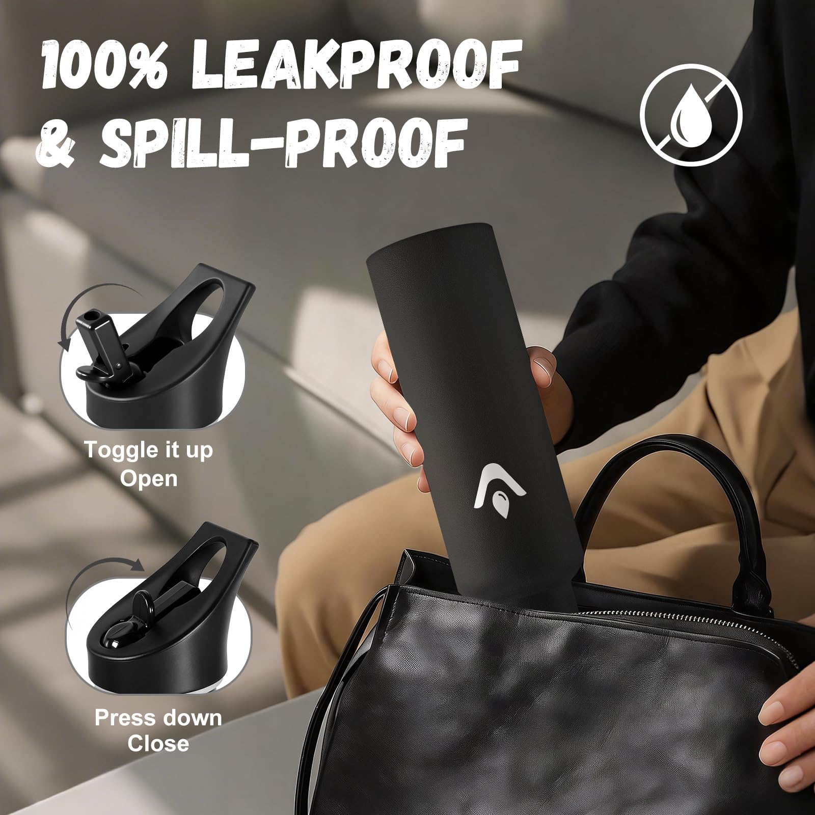 Borraccia Acciaio Inox 500ml, Bottiglia Acqua con Cannuccia, Riutilizzabile, senza BPA, a prova di perdite, Termos per Scuola, Campeggio