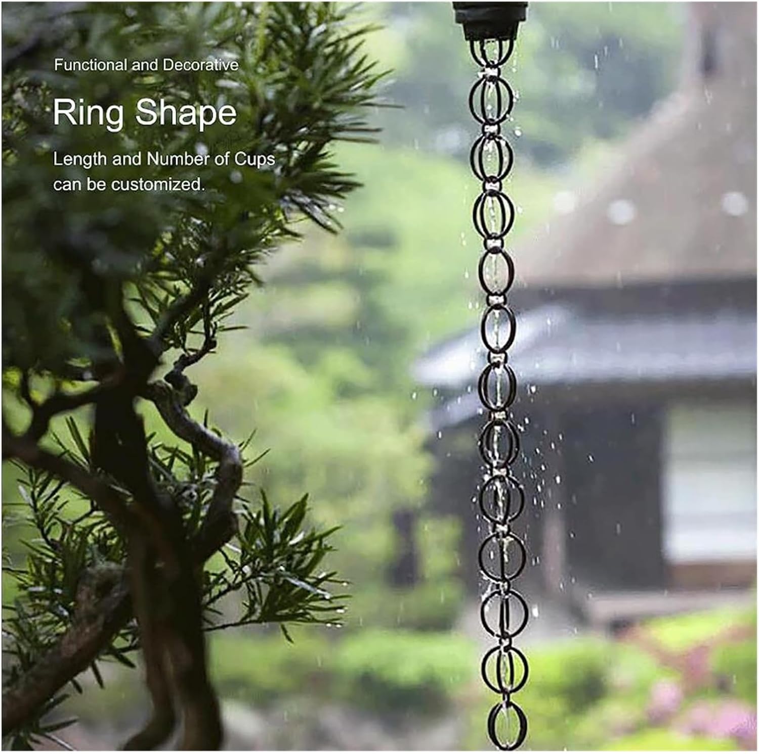 Catena pluviale, Carillon a Vento con Raccoglitore di Pioggia Gutter Circle, drenaggio delle grondaie del Tempio(1m/3ft)