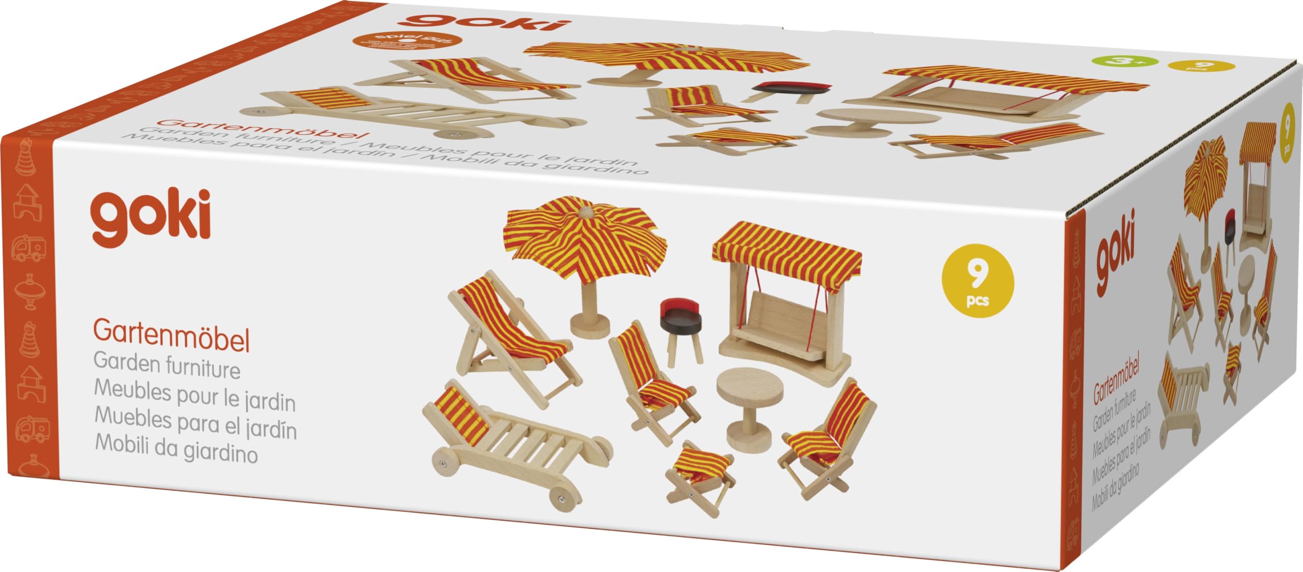 Goki 51913 - Mobili da Giardino, 9 Pezzi, casa delle Bambole Mobile