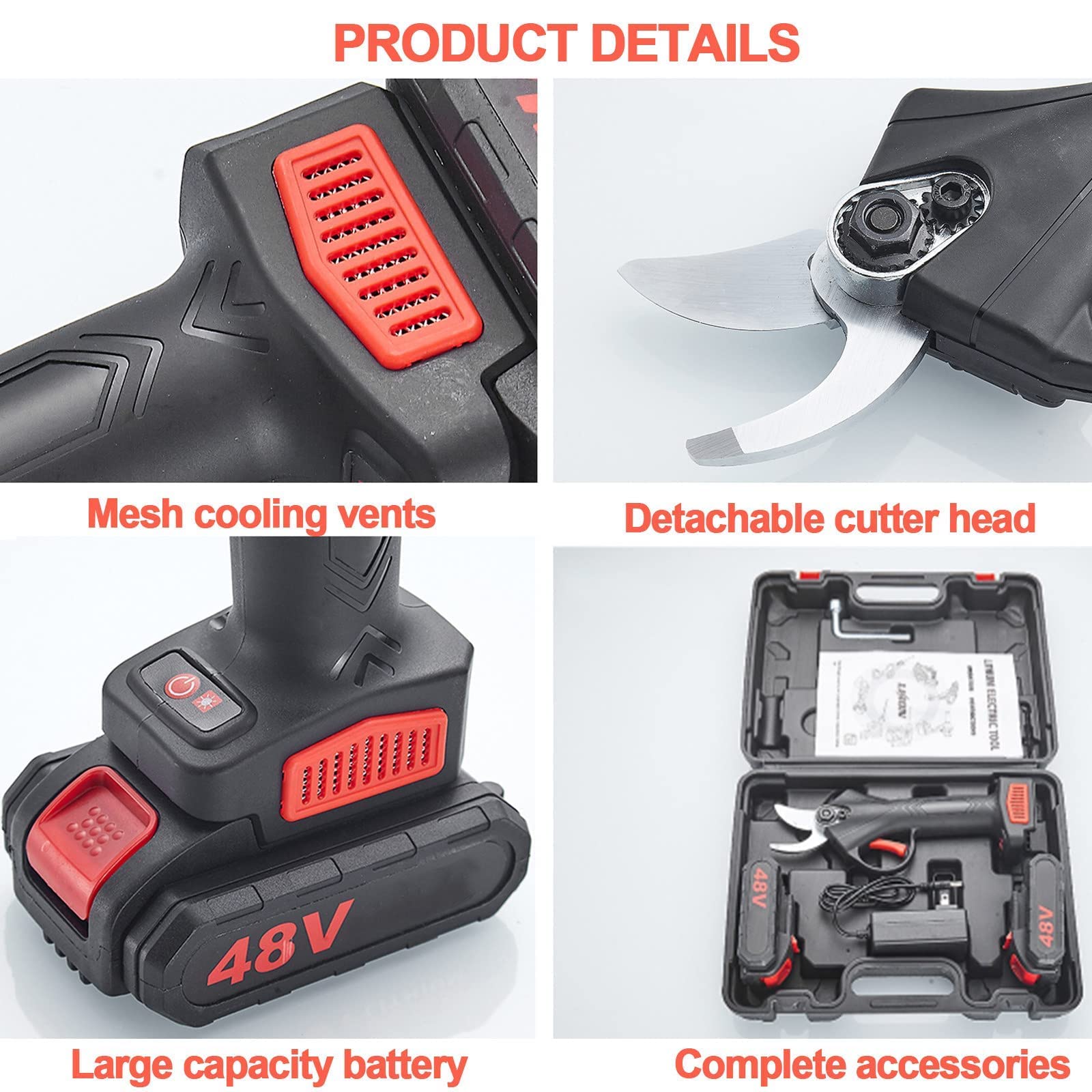 Kit de Tijeras de podar eléctricas, Tijeras de podar Profesionales con 2 baterías de Litio, Cortador de árboles de 30Mm de diámetro de Corte