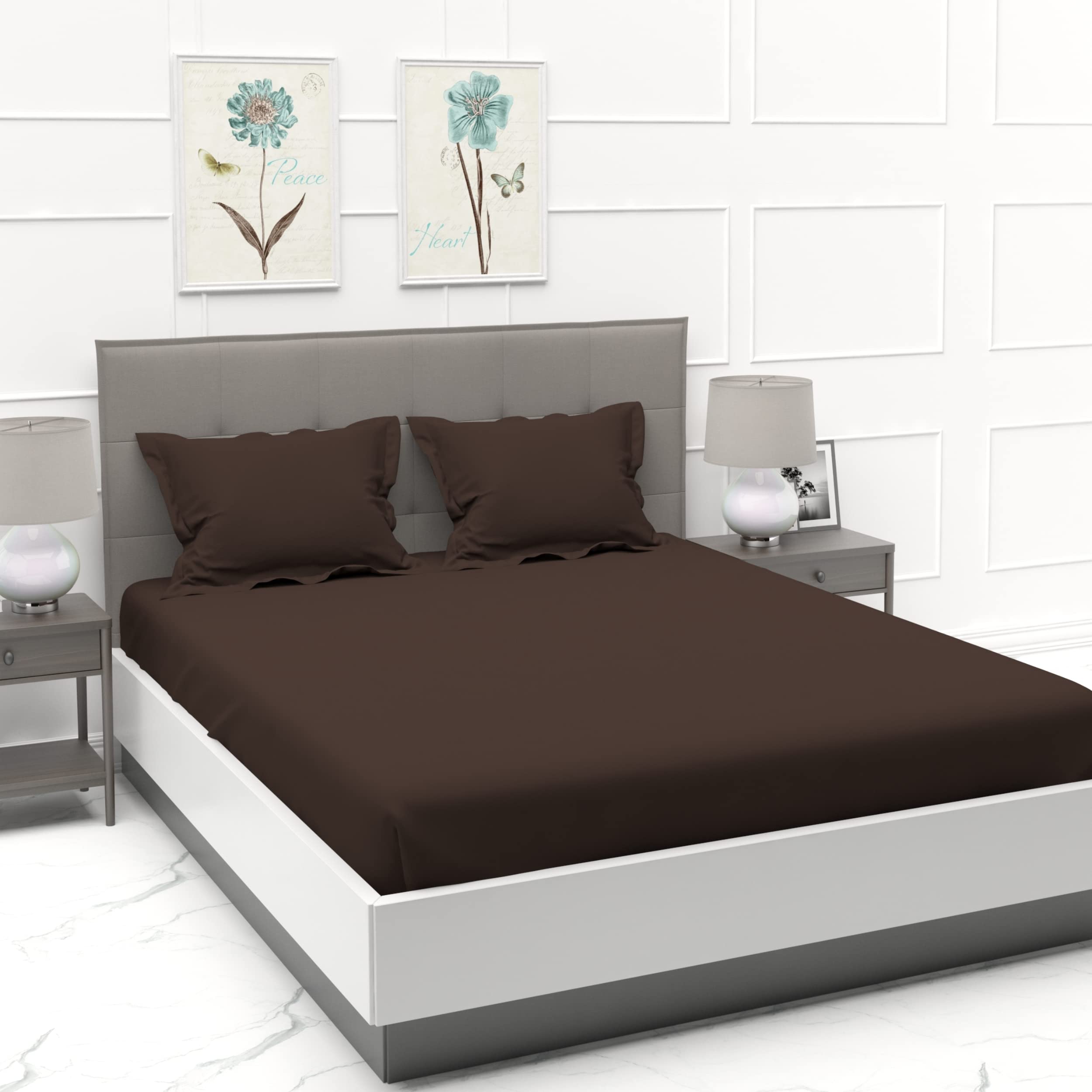 Shri Anand Creations280 TC Cotton Plain Solid Bedsheet for Double Bed King Size with Two Pillow Covers for Home-Hotels-Hospital-Guest House, Color Dark Brown