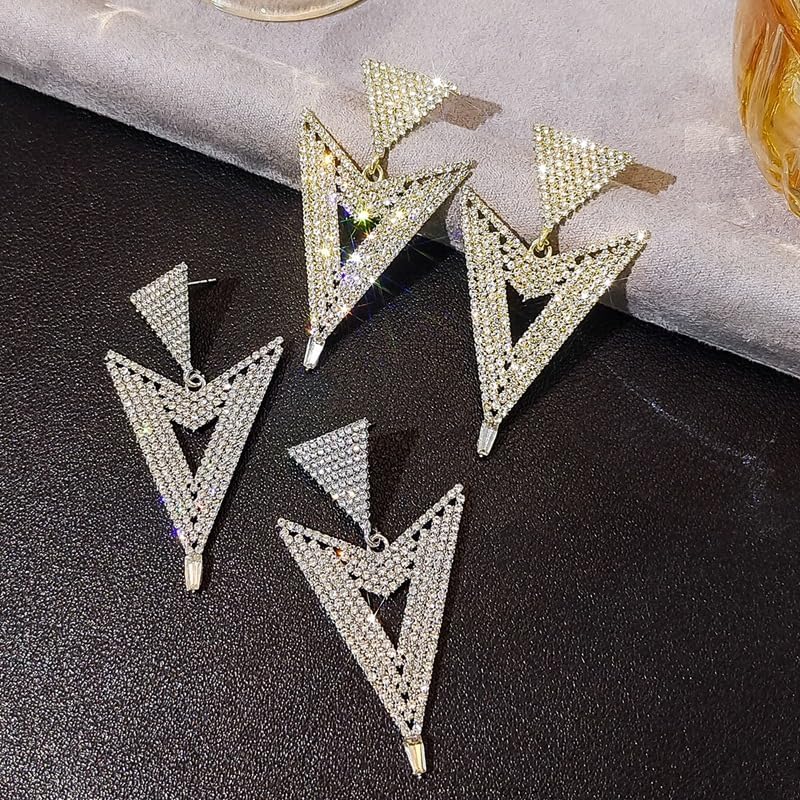 Rhinestone Earrings for Women Sparkling Crystal Geometry Triangle Bridal Chandelier Drop Dangle Earrings Elegant Cubic Zirconia Wedding Statement Earrings Bridal Wedding Banquet Jewelry - Image 3