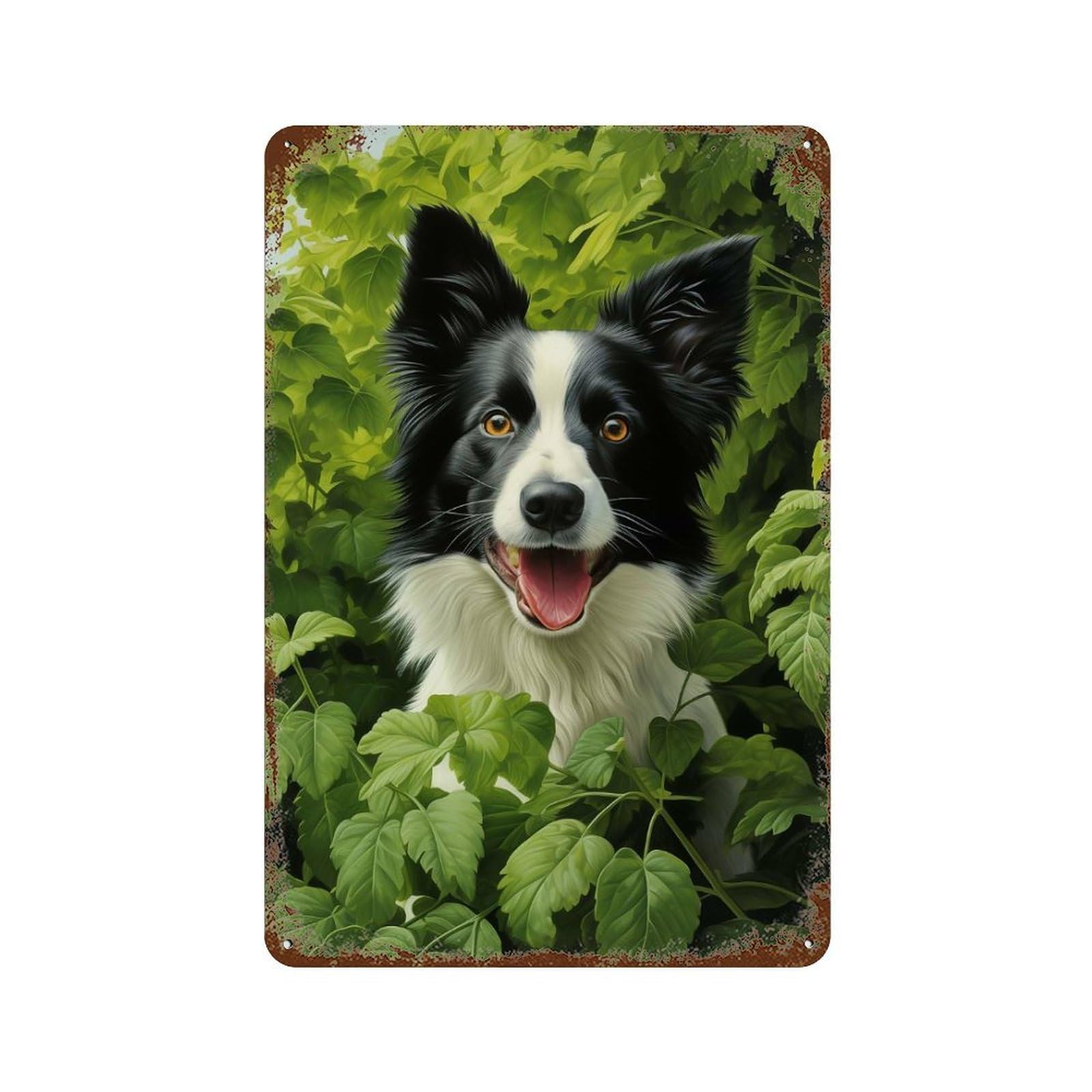 Rust Effect Border Collie in Green Vintage Rust Metal Sign 11.8"x7.9", Farmhouse Wall Decor for Basement, Hobby Room And Garage Decor