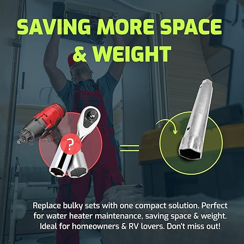 Miniatura 6 de Varilla de ánodo para calentador de agua y llave de tubo de elemento, 10 pulgadas, doble hexagonal extra para quitar el ánodo más obstinado y