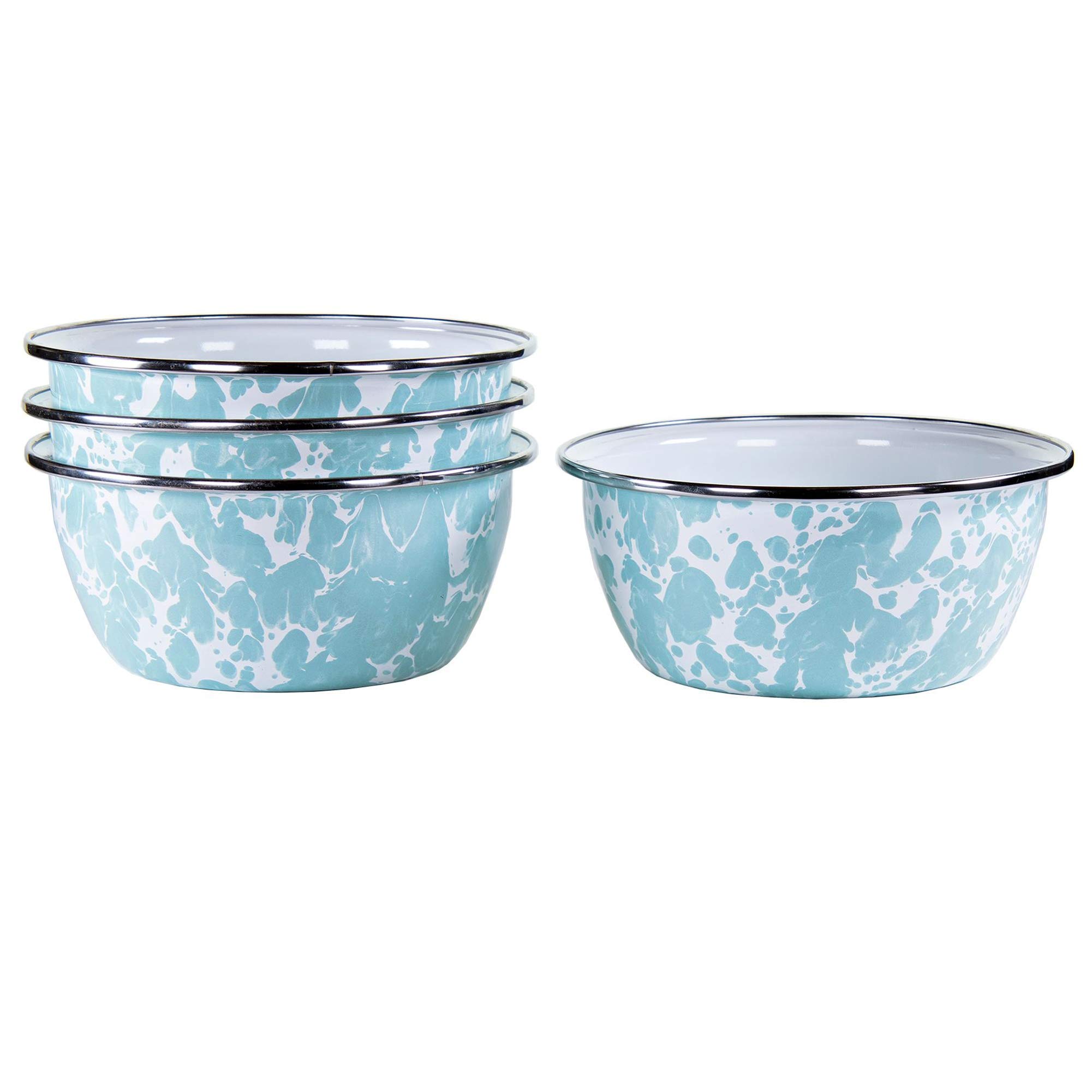 Golden Rabbit Enamelware - Sea Glass Pattern - Set of 4 - 3cup Salad Bowls