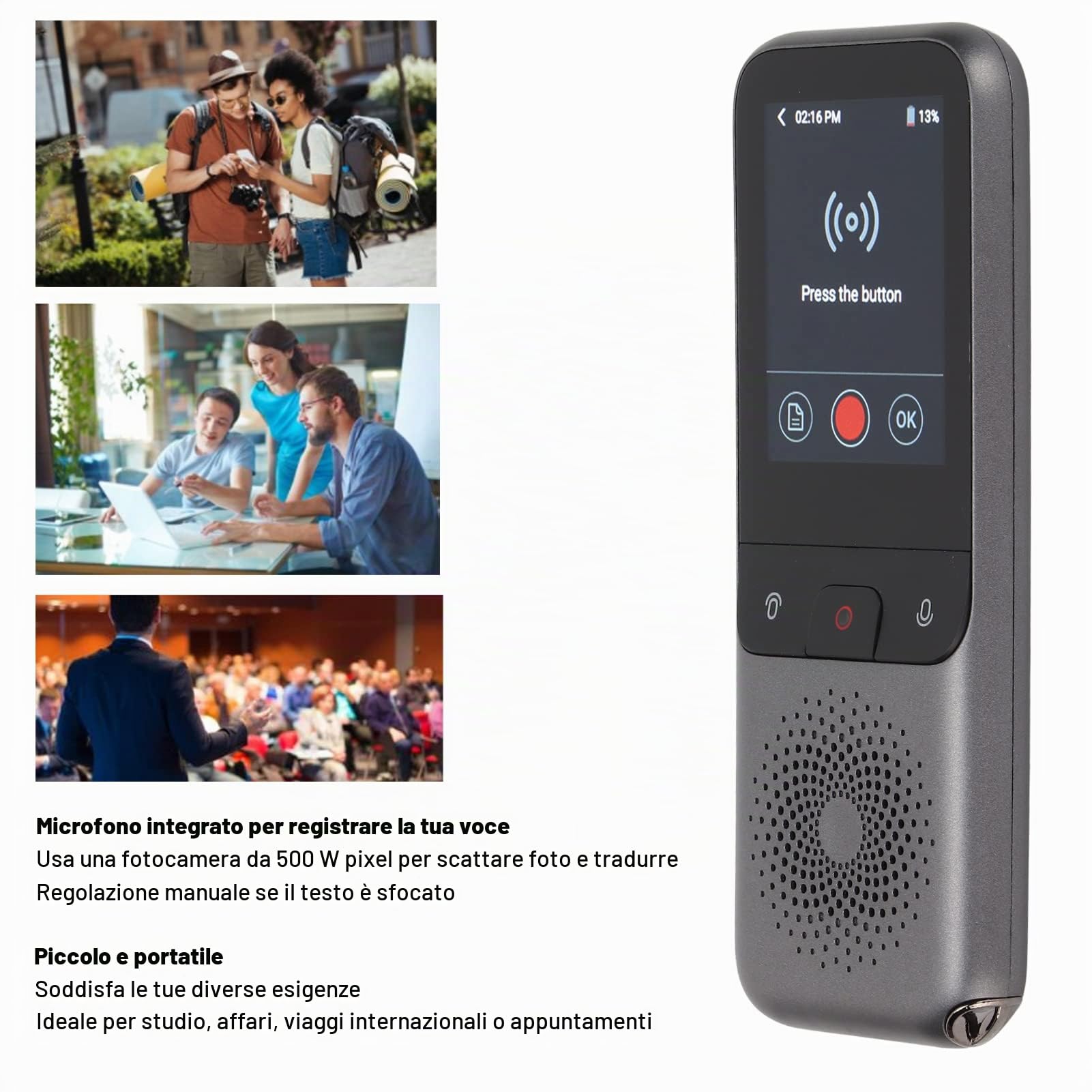Traduttore Vocale Intelligente, Dispositivo di Traduzione di Foto Vocali Touchscreen a 2 Vie in Tempo Reale in ABS con più Lingue per Viaggi D'affari
