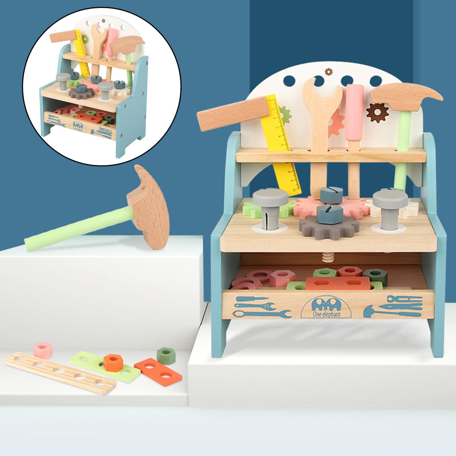 Giocattoli educativi per bambini, set di attrezzi da gioco, chiave inglese, martello, 25 pezzi, strumenti di riparazione in legno per apprendimento creativo, divertimento