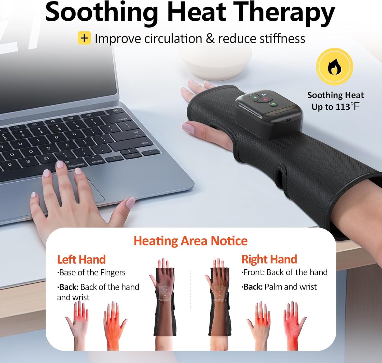 Comfytemp Air Compression Therapy Device K1063, Portable Hand and Wrist Massager for Circulation and Pain Relief, Cordless Forearm Massage Sleeve with Heat, Ideal for Men Women Seniors - Image 5