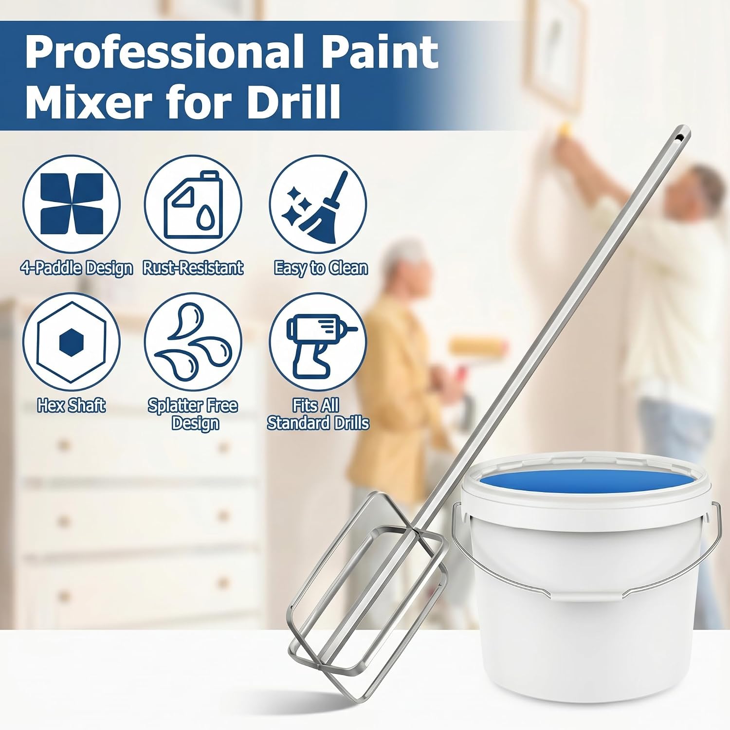 ABOOFAN Paint Mixer for Drill, 15.7" Stainless Steel Mixing Paddle image 2