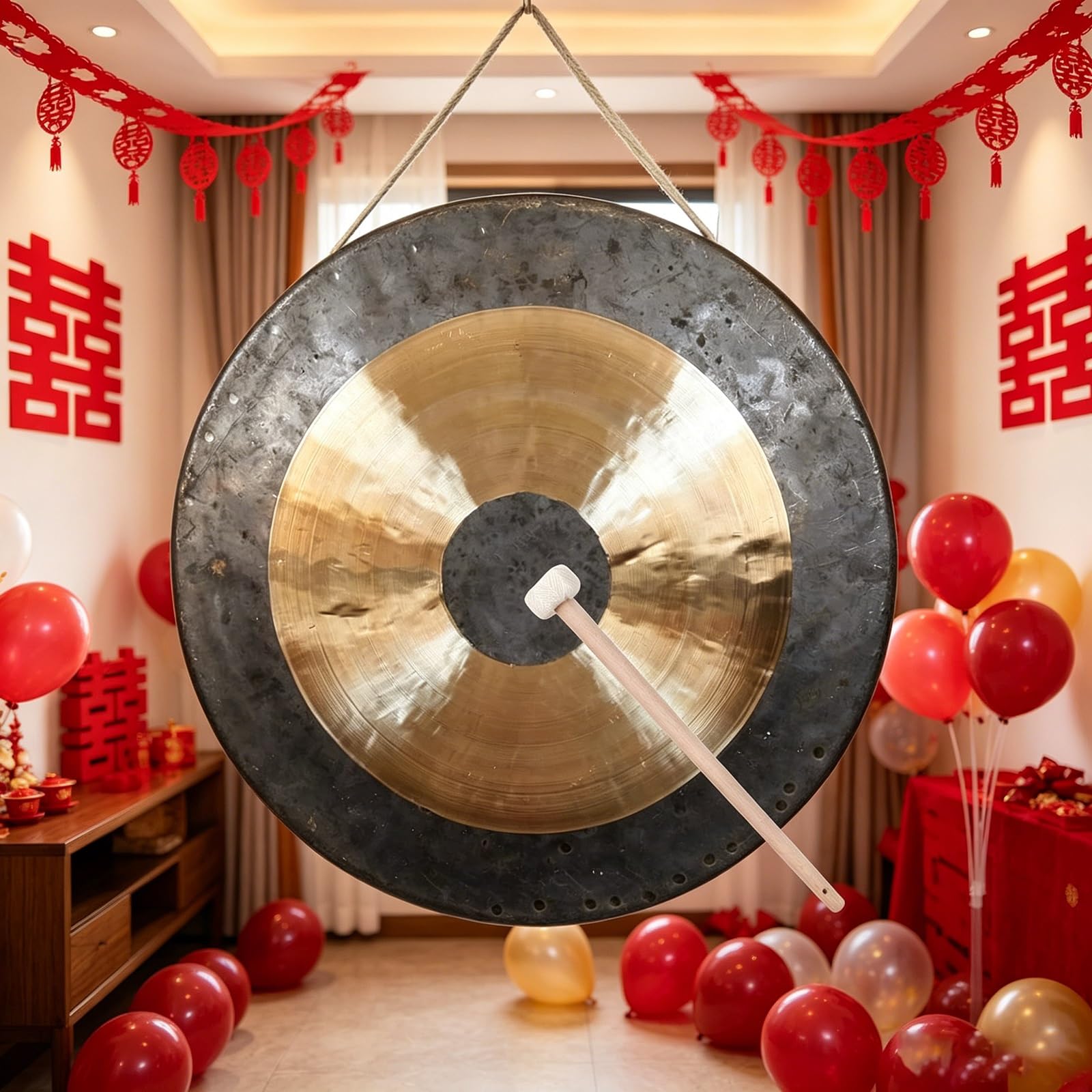 Gong a percussione Gong tibetano Gong gigante Piatti in ottone e rame Gong da opera con manico a martello rotondo(30cm)