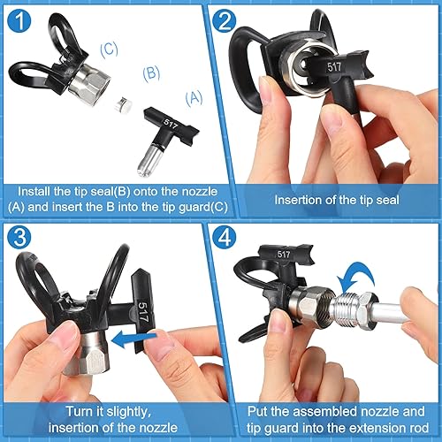 Miniatura 5 de Zhengmy Juego de 9 herramientas de pistola de pintura sin aire de 11.8in 50 75 varillas de extensión reversibles puntas para accesorios de máquina