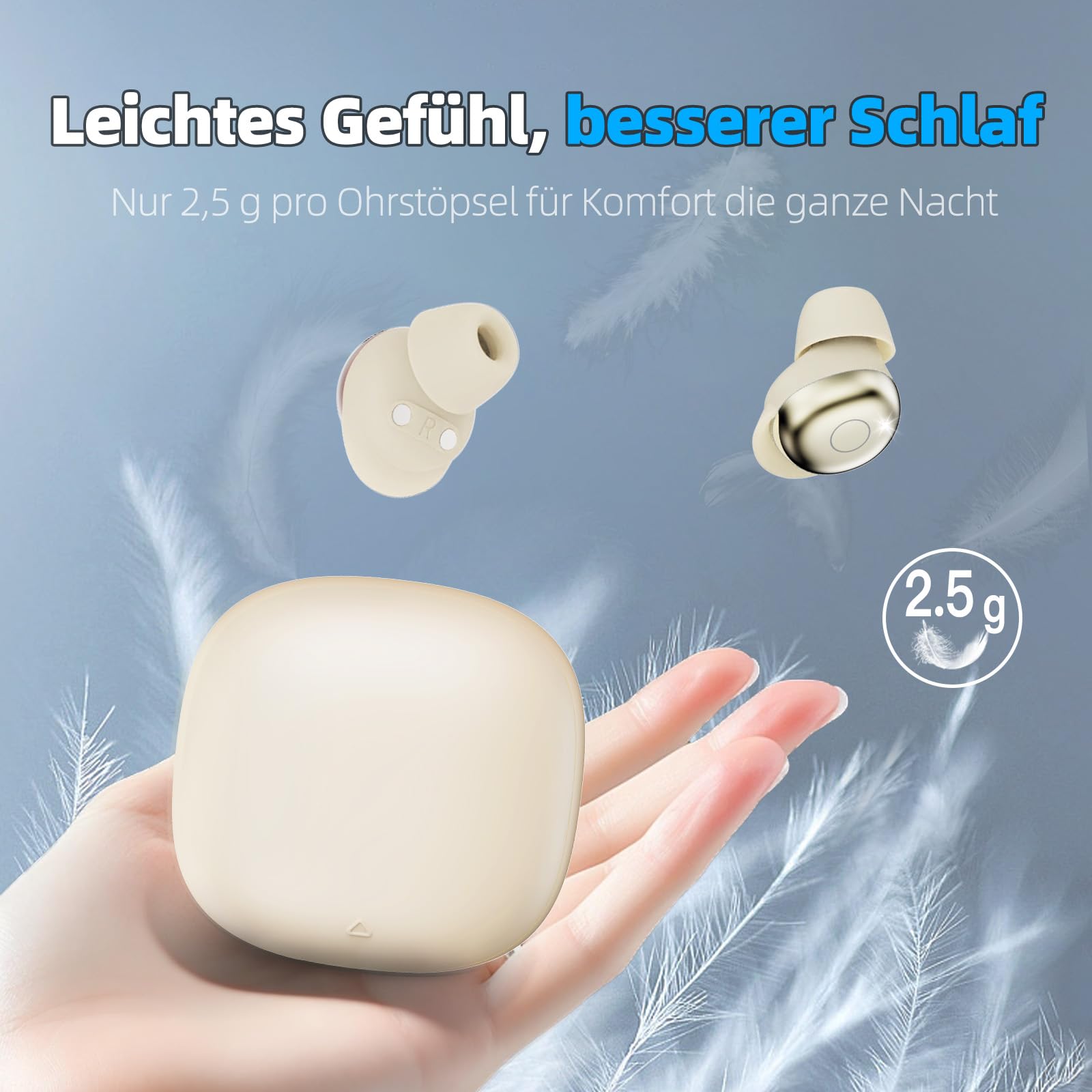 Bluetooth Kopfhörer Kabellos, Schlaf kopfhörer Seitenschläfer 2026, Schlafkopfhörer Bluetooth 5.4 mit White Noise, 6 EQ Sleep Earbuds, Mini Ohrhörer zum Schlafen 40Std, In Ear Kopfhörer LED