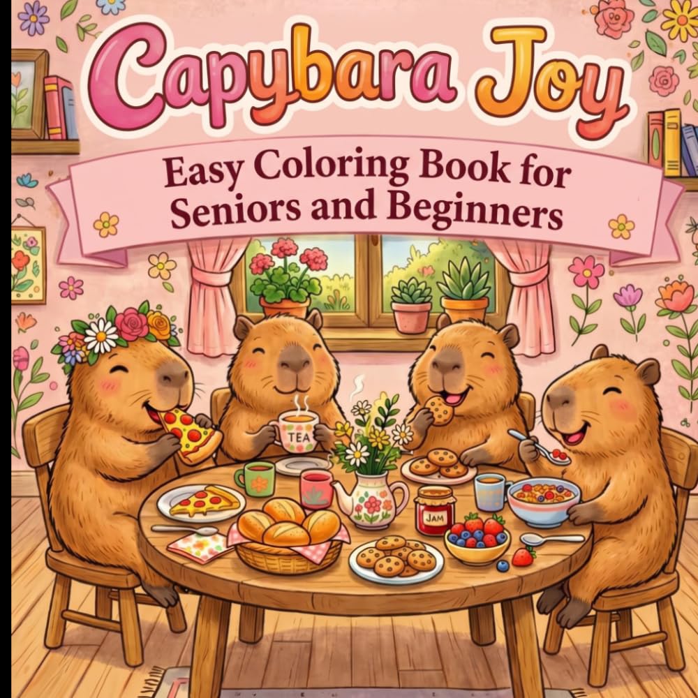 Capy Life: Adorable Capybara Coloring Book — Bold & Easy Designs for Adults and Kids, Stress Relief Activity with Cute Kawaii Animals