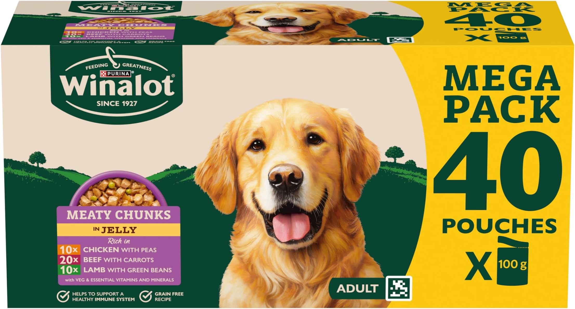 Meaty Chunks Adult Wet Dog Food Mixed in Jelly Beef, Chicken, Lamb 40x100g Pouches