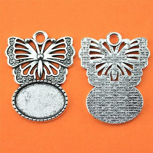 Miniatura 3 de Cabujón de camafeo ovalado estilo mariposa colgante de base de ajuste de base de color plata antigua joyería artesanías accesorios encanto para