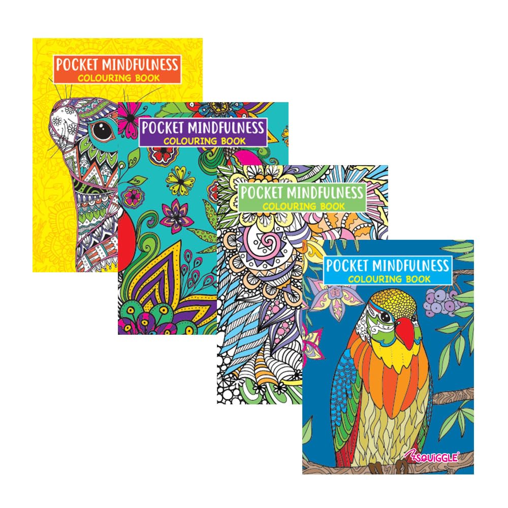 Sixstore Colour Set of 4 Colouring Books Therapy Relaxing Anti Stress Adult Size A6 (10.5 X 14.8 cm), Colouring Poket Travel Color Book, Assorted Pattern Designs, Relax Mind