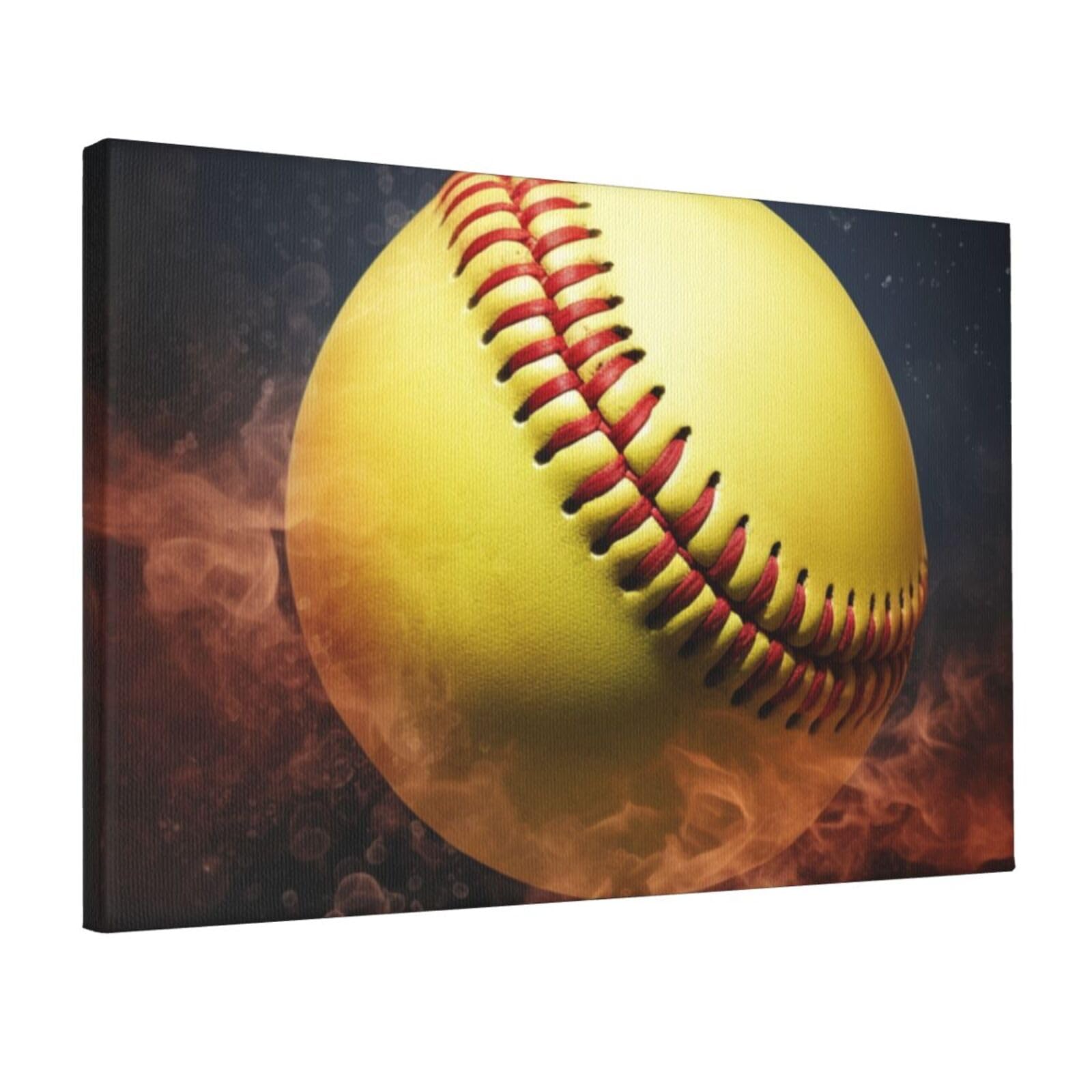KLOPH Softball Canvas Wall Art for Living Room 12"x18" Modern Artwork Painting for Bathroom Hanging Canvas Prints Aesthetic Wallart for Bedroom Kitchen Office Wall Decor