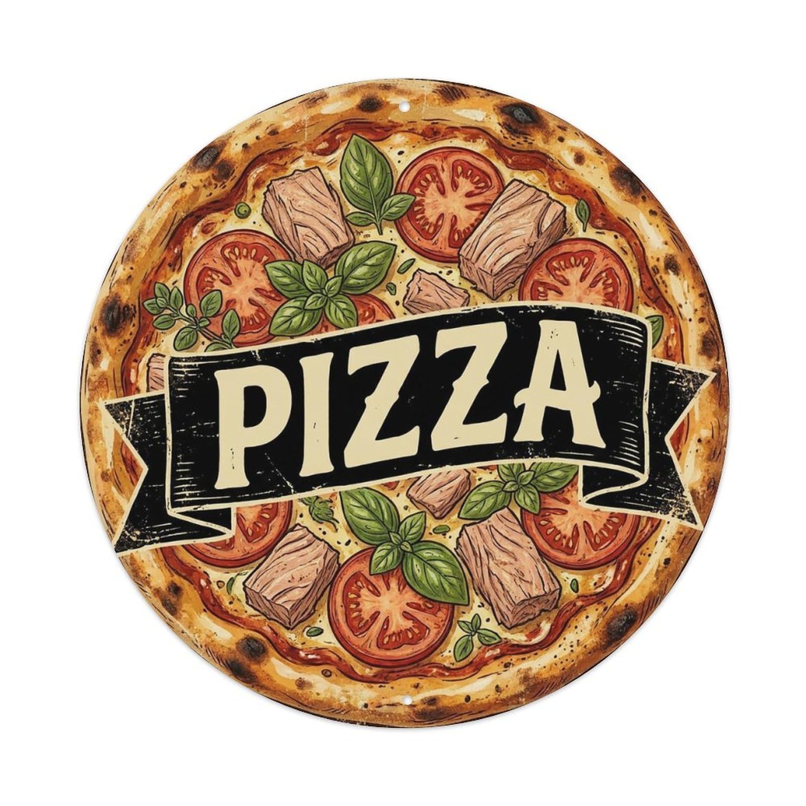 Yrnq 8X8inch Vintage Style Vintage Pizza Tuna Tomato Herb Food Decoration Metal Tin Sign