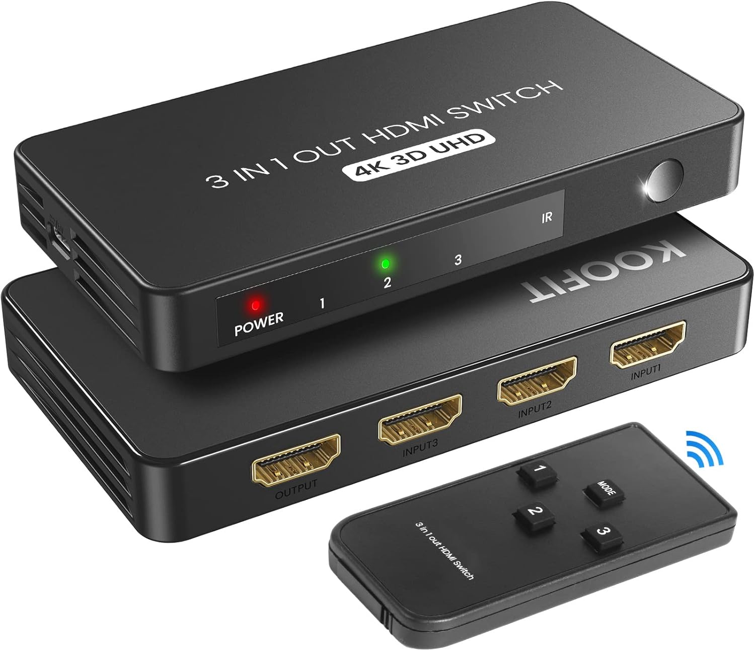 HDMI Switch 3 in 1 Out, 4K HDMI Splitter with Remote Automatic Switch