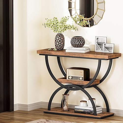 Miniatura 3 de Snughome Mesa de entrada, mesa consola de 39.4 pulgadas, mesa de sofá industrial de 3 niveles detrás del sofá, mesa decorativa, mesa de carga de 200