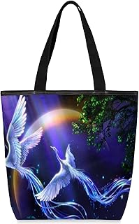 Sacolas de lona com zíper e bolso interno, bolsa de ombro feminina casual bolsa de mão guindaste de lua colorido, bolsas de compras reutilizáveis de cozinha bolsas de lona para uso para bolsas de livros, sacolas de compras, sacolas de presente, Multicor